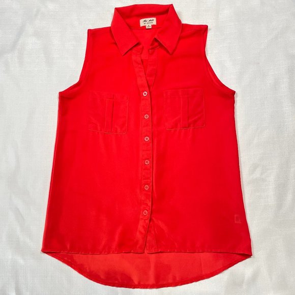 Bright Red Sheer Button Down Blouse Sz S - Picture 3 of 8